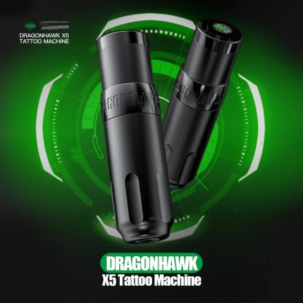 Dragonhawk X5 vezeték nélküli tetoválógép (4mm stroke, 2db akkumulátor, kefe nélküli motor)