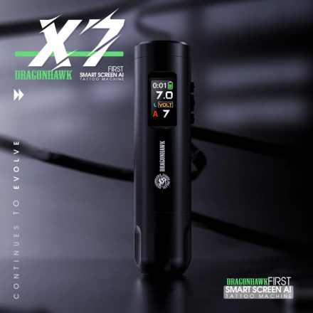 Dragonhawk X7 vezeték nélküli tetoválógép (3.5mm stroke, 2 akkumulátor, okoskijelző, kefe nélküli motor)